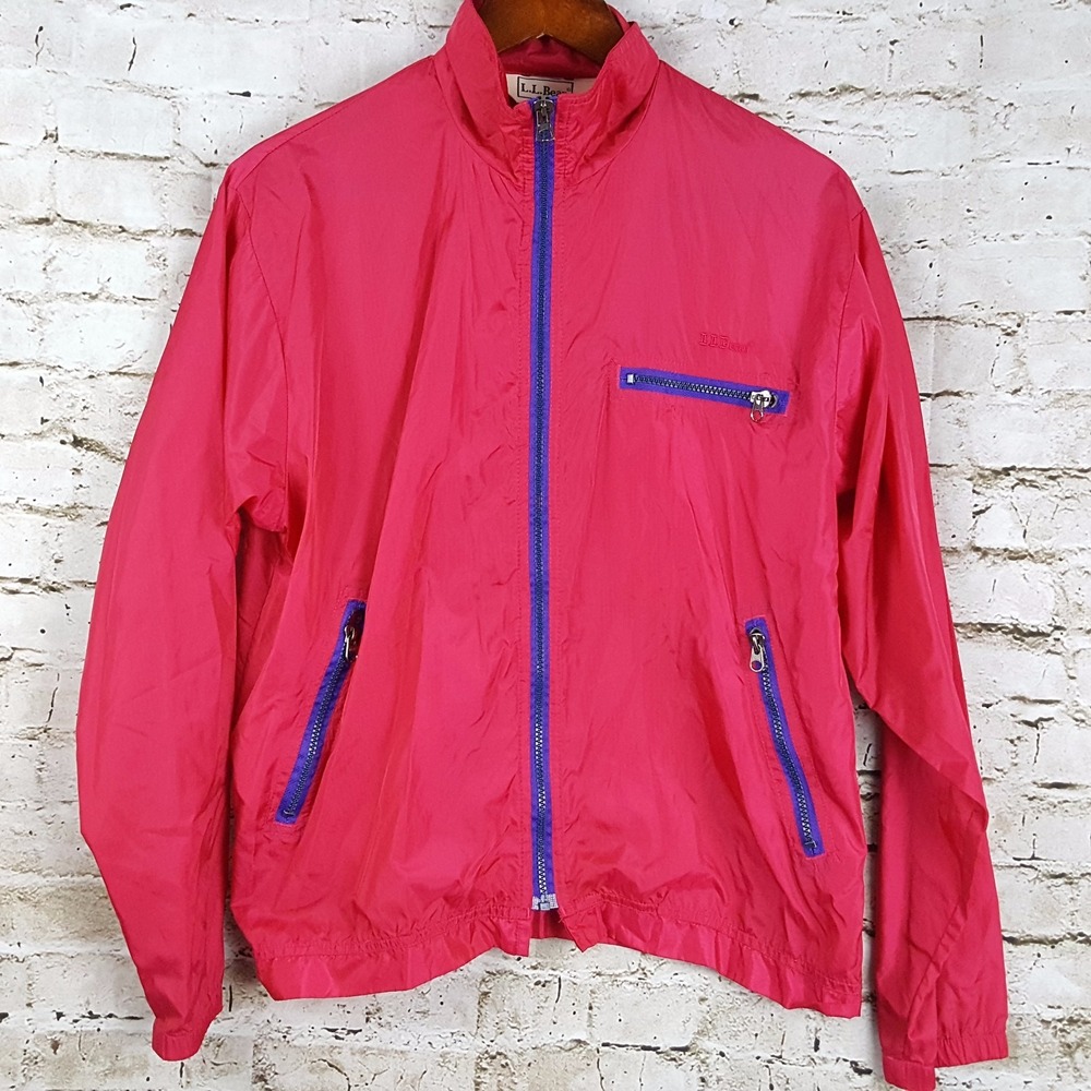 LL Bean Vintage Size M Red Windbreaker Raincoat Jacket Pink USA Made Lightweight